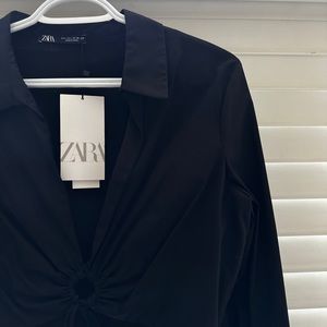 V neck collared cropped blouse